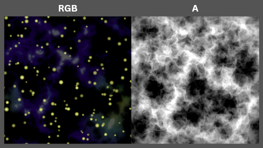 星雲テクスチャの最終的な RGB と A チャンネル
